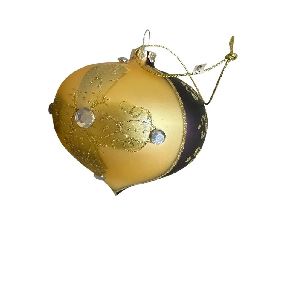 4ct. Vintage Dillards Trimmings Blown Glass Teardrop Ornaments‎ Gold & Purple